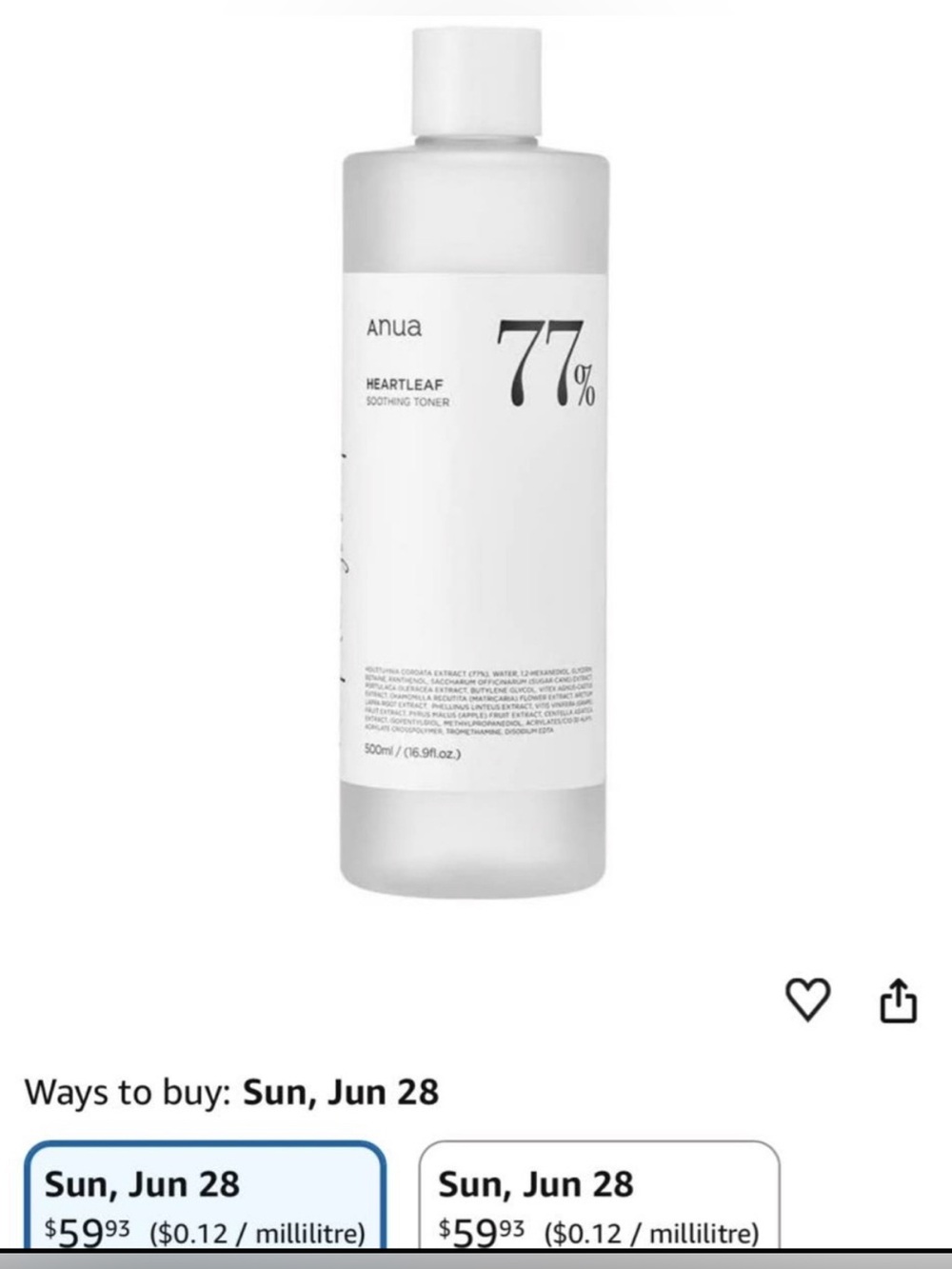 ANUA 77% XL SIZE - 500ML Anua Heartleaf  77% Soothing Toner Skincare